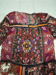 Boho Patchwork Print Sheer Tunic Top