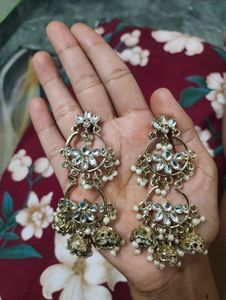 Exquisite Gold Tone Jhumka Earrings