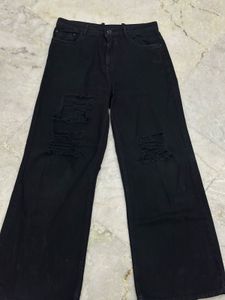 Black Ripped Wide Leg Jeans