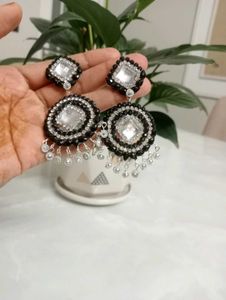 Statement Earrings - Black &amp; Crystal Dangles
