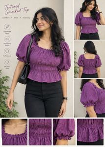 Purple Off-Shoulder Puff Sleeve Top
