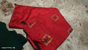 Red Silk Saree with Embellishments