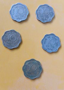 Vintage 1970 Indian 10 Paisa Coin Pack of 5