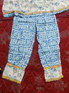 Blue &amp; White Printed Kurta Set