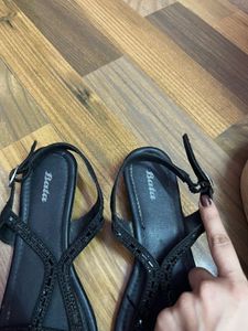 Bata Black Embellished Flat Sandals