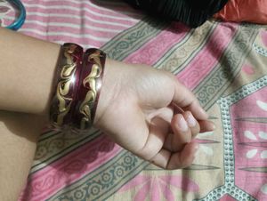 Elegant Maroon Bangles with Gold Design