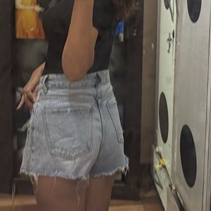 Light Wash Distressed Denim Shorts