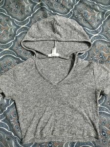 Gray Cropped Hoodie Top