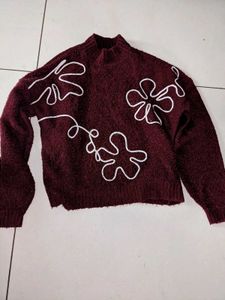 💖Burgundy Floral Pattern Knit Sweater💖