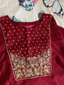 Maroon Embroidered Kurta