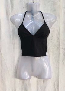 12249. Chic Black Halter Neck Crop Top