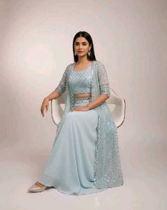 Elegant Blue Sequined Lehenga Set
