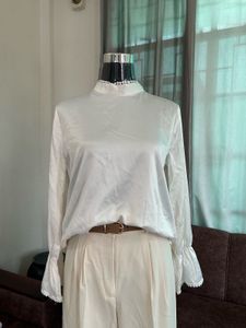 Elegant White Satin Blouse