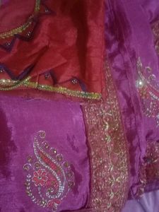 Beautiful Pink Saree with Red Blouse