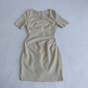 Elegant Beige Ruched Bodycon Dress 🌼✨️