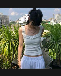Ruffle Trim Ribbed Tank Top