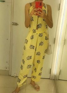 Yellow Leaf Print Jumpsuit