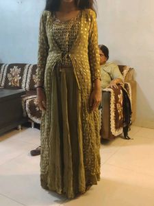 Elegant Green Ethnic Dress with Jacket