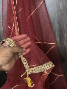Maroon Dupatta with Gold Stripes