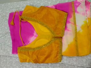 Vibrant Saree with Embellished Blouse