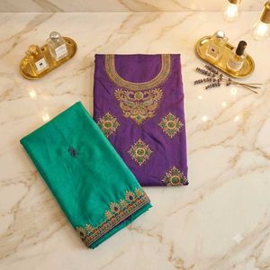 Embroidered Purple Kurta with Teal Dupatta