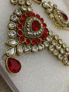 Exquisite Red &amp; White Stone Jewellery Set