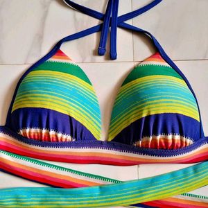 Colorful Striped Bikini Top S