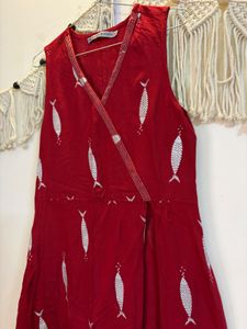 Chic Red Fish Print Wrap kurti small size