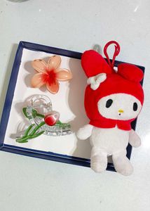 Cute My Melody Plush Keychain & Hair Clips Set