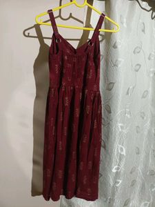 Maroon Floral Print Button-Up Midi Dress
