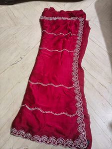 Elegant Red Saree with Embellished Border
