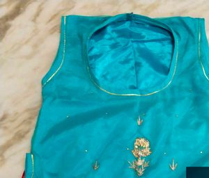 Teal Embroidered Rajputi Poshak
