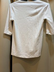 Cream Textured 3/4 Sleeve Top