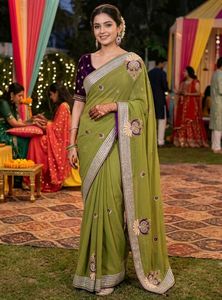 Green Festive Saree-Intricate Designed With Blouse