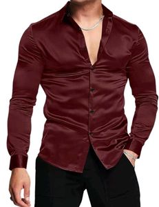 Men's Burgundy Satin Shirt