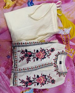 white embroidered cotton co-ord set