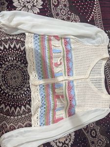 Chic Crochet & Sheer Sleeve Top