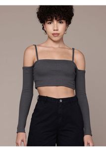 Gray Off-Shoulder Crop Top