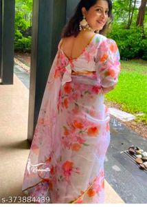 Floral Print Organza Saree