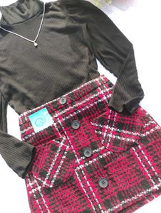💋Free Shipping Turtleneck &amp; Plaid Mini Skirt💋