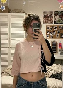 Pink & Black Two-Tone Tie-Up Top