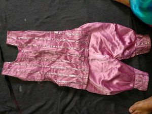Pink Kurta Set with Silver Stripes