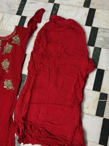 Elegant Red Embroidered Kurti Set