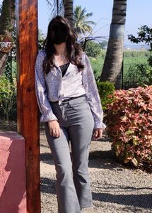 Stylish Leaf Print Button-Up Blouse