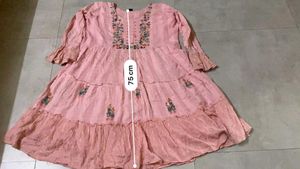 🌸Dusty Rose Embroidered Tiered Cotton Dress