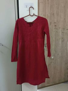 Maroon Embroidered Kurta