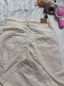 Cream Wide-Leg Jeans