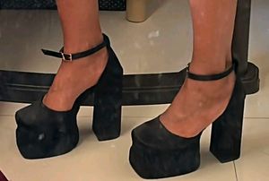Chunky Platform Heels with Ankle Strap