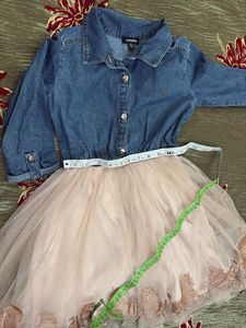 Girls Denim &amp; Tulle Dress