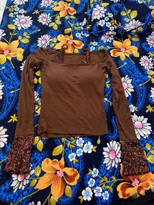 Red Off-Shoulder Top with Sequins
